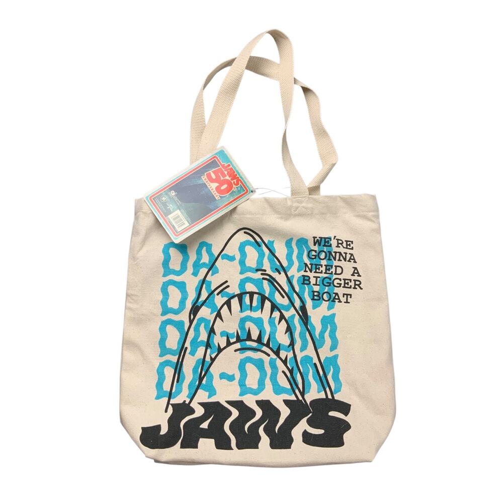 JAWS 50th Anniversary Canvas Tote Bag Bigger Boat Shark Movie NWT Universal